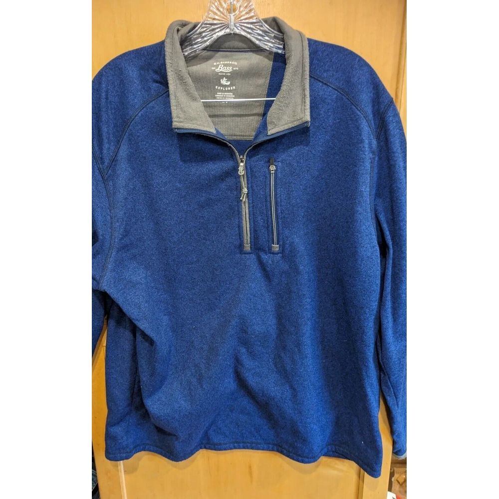 Mens G. H. BASS & CO. Denim Blue Heather Fleece Lined 1/4 Zip Sweater Sz Large